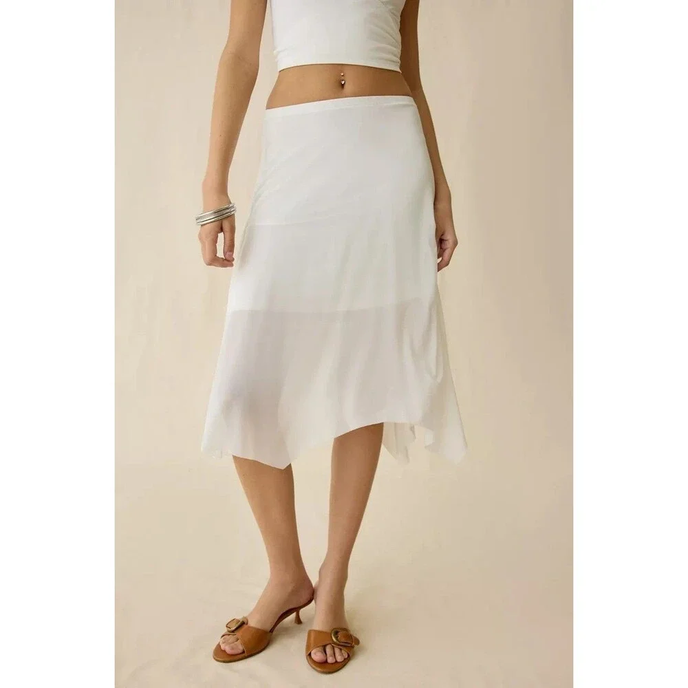 Urban Outfitters UO Never Miss Asymmetric Midi Skirt Mid-Rise White S 287132